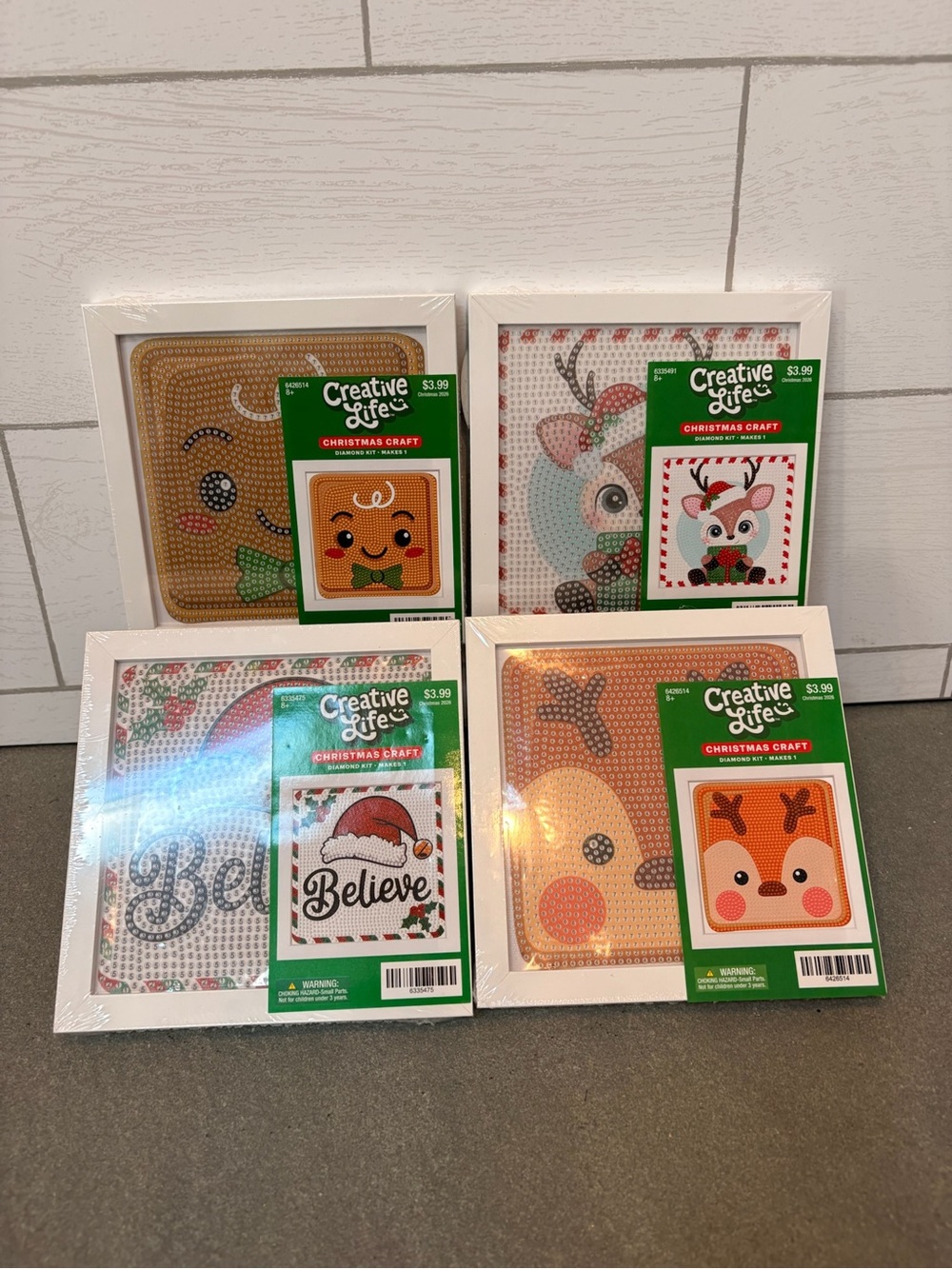 Hobby Lobby Holiday Reindeer, Believe, Gingerbread & Deer Framed Diamond Art Kit